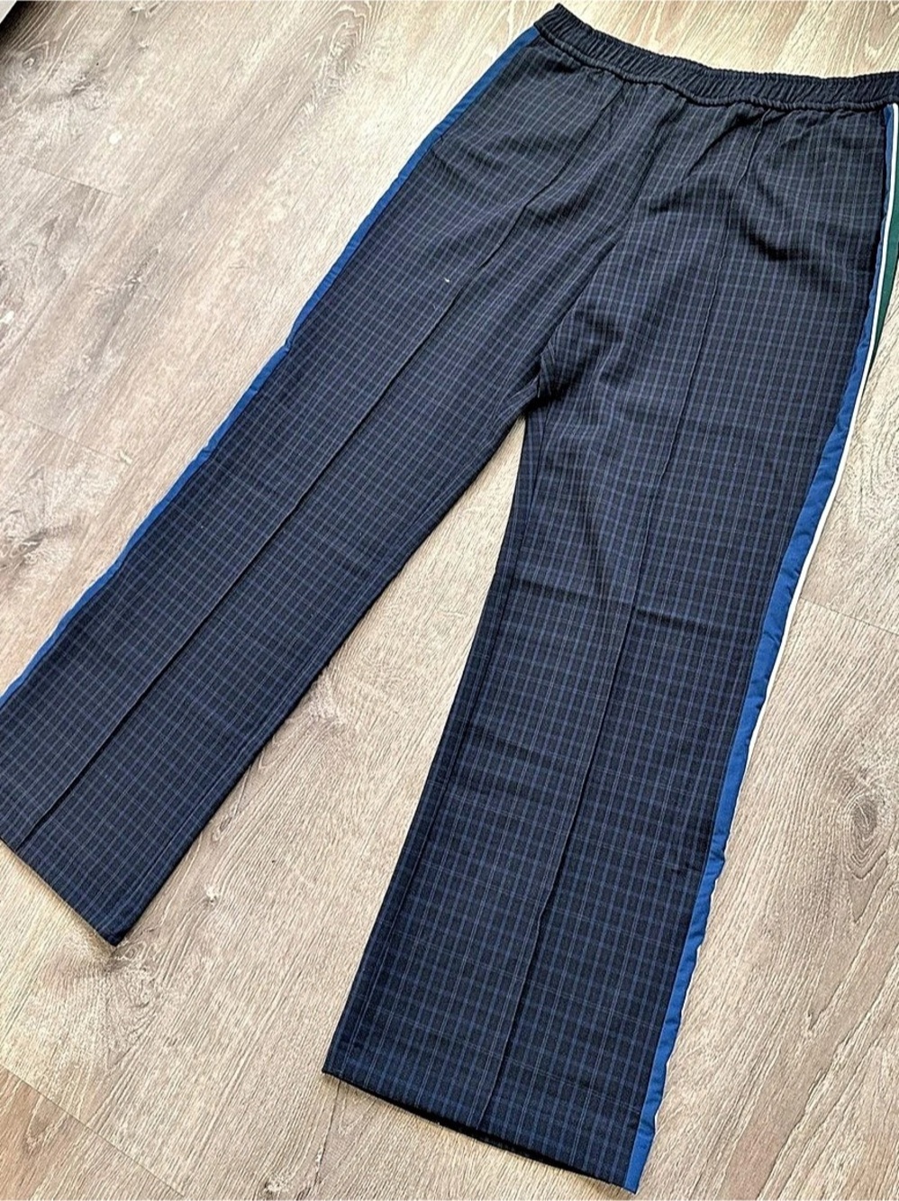 ZARA Blue Checkered Wide Leg Track Pants